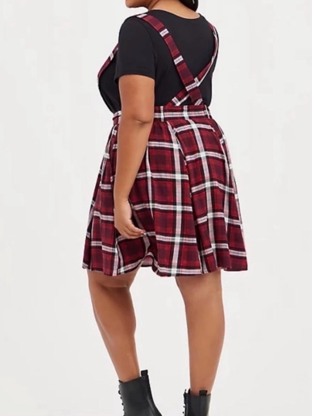 torrid Red Plaid Suspender Skirt - Picture 2 of 14